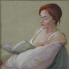 Judith Fritchman: 'Quiet  Journey', 2002 Oil Painting, Portrait. Artist Description: Fran, a wonderful model and friend, has often posed for me in a variety of compositions. One morning she brought along a book which had been captivating her so much that we decided to include it in the pose.  In order to see her expressive face, I sat ...