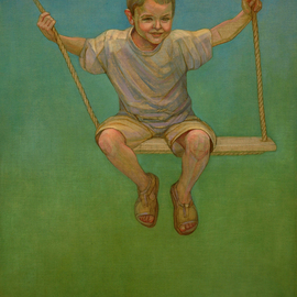 Judith Fritchman: 'Swing I', 2006 Oil Painting, Children. Artist Description:  Swinging high in the sky. . . one of the great joys of childhood! ...