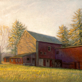 Judith Fritchman: 'end of day october', 2018 Oil Painting, Landscape. Artist Description: An October sunset illuminates a Bucks County barn. ...