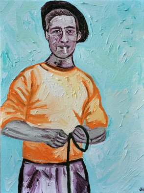 Jaime Hesper: 'Bretagne Fisherman', 2012 Oil Painting, Expressionism.   portrait, expressionist, bold, colorful, french, brittany, inspired by vintage photo, color, bretagne, thick paint, lavender, aqua, orange, turquoise, cigarette   ...