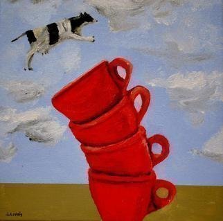 Jim Lively: 'A Cow Jumps Over Four Coffee Cups', 2013 Acrylic Painting, Surrealism.                                            Acrylic and gallery wrapped canvas. Part of the going small 
