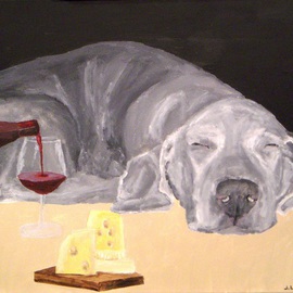 Jim Lively: 'More Wine Sir', 2009 Acrylic Painting, Figurative. Artist Description:  This painting will be donated to the Weimaraner Rescue of North Texas to be auctioned to benefit Weims. ...