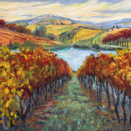 John Maurer: 'Into Tuscan Vines', 2018 Oil Painting, Landscape. Artist Description: Oil painting from a view I had along the Chianti Trail in Tuscany.  Painted on canvas using palette knives and brushes. ...