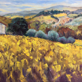 John Maurer: 'chianti trail no 4', 2018 Oil Painting, Landscape. Artist Description: One of the many, beautiful views I experienced along the Chianti Trail in Tuscany.  This location was near the village of Greve.  Painted on canvas using palette knives and brushes.  Includes a brushed silver or gold floater frame. ...
