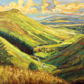 John Maurer: 'donegal pass ireland', 2018 Oil Painting, Landscape. Artist Description: One of the most stunning views I have experienced to date.  County Donegal in Ireland.  Painted using mostly palette knives, which gives it a thick texture you want to touchIncludes a brushed silver floater frame.  ...