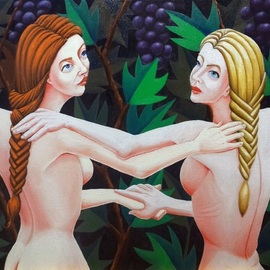 Joao Werner: 'Two Nymphs', 2017 Oil Painting, Figurative. 