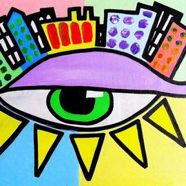 John Pescoran: 'PESCORAN ART: Pescoran Pop City Eye', 2011 Acrylic Painting, Surrealism. Artist Description:        painting, modern, pop, flowers, surreal, surrealism, umbrella, moon, sun, pop- art, popart, day, john pescoran               ...