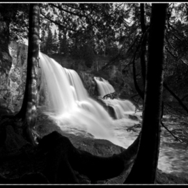 Joe Kerr: 'Goose Berry Falls', 2009 Black and White Photograph, Landscape. Artist Description: Goose Berry Falls at dawn is a very special place. Located on the southwestern basin of Lake Ontario in Northern Minnesota, USA. This is a limited edition print on a mat paper that renders a smooth feel to this special image.  ...