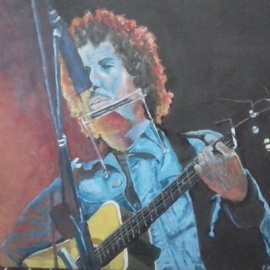 Phillip Matthews: 'bob dylan', 2023 Oil Painting, Portrait. Artist Description: Original oils on canvas painting of Bob Dylan performing. ...