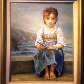 Joseph Porus: 'Little Girl Lost', 2013 Oil Painting, Portrait. Artist Description:  Oil on linen. I took the original Bourgurea and placed the girl on a beach with distant surf in the background....