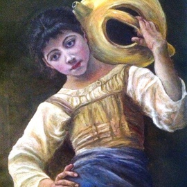 Joseph Porus: 'The Water Girl Returns', 2013 Oil Painting, Portrait. Artist Description:          This is a close up rendition of Bouguereau's original.                             ...