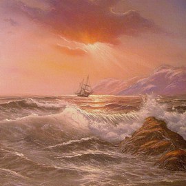 Joseph Porus: 'Turning Toward Home', 2002 Oil Painting, Sailing. Artist Description:       Oil on stretched fine canvas. Sailboat hard pressed by the wind under light sail. Original by E Garrin, this rendition is softer and the omposition has been altered to fit a 12x16 format      ...
