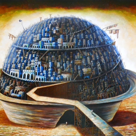 Tony Rodriguez  Juan Antonio Rodriguez Olivares: 'chronicles of the world', 2014 Oil Painting, Surrealism. Artist Description: cities , dishes, landscape...