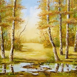 Karola Kiss: 'Autumn', 2011 Oil Painting, Landscape. Artist Description: autumn, sunset, wood, forest, oil painting...
