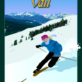 Steve Kiene Artwork Vail Poster, 2015 Digital Drawing, Sports