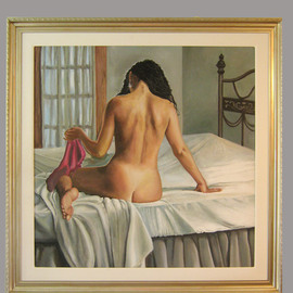 Kevin Wakefield: 'Prelude to Seduction', 2013 Oil Painting, nudes. Artist Description:  sensual female figure in bedroom atmosphere ...