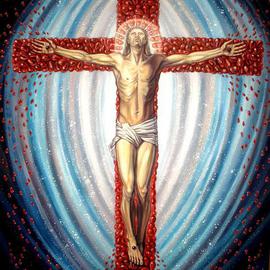 Margarita Usmanova: 'Crucifixion of Jesus Christ', 2011 Oil Painting, Surrealism. Artist Description:  Jesus, Christ, crucification, pomegranate, universe ...