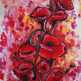 Klein Ioana: 'Poppies', 2013 Oil Painting, Floral. Artist Description:      abstract, red , blue   floral, red ...