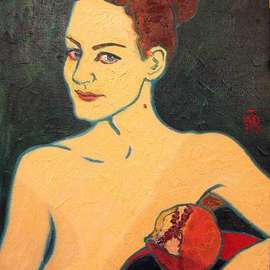 Evgeny Kovalchuk: 'girl with a pomegranate', 2007 Oil Painting, Portrait. Artist Description: oil canvas...