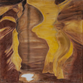 Claudia Luethi Alias Abdelghafar: 'cave play with sunlight', 2008 Other Painting, Landscape. Artist Description: Colorful oilpainting on white velvet from a cave playing with the sunlight. The size of the painting is without frame 60 x 60 x 2 cm and with frame 63 x 63 x 3 cm, the painting was finished on 03. 08. 2008.  This technique is very rare ...