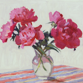 Lena Kurovska: 'Still Life with Pink Peonies', 2014 Oil Painting, Floral. Artist Description: peonies, oil painting on canvas, still life ...