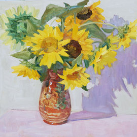 Lena Kurovska: 'Sunflowers', 2010 Oil Painting, Floral. Artist Description: still life with sunflowers, floral, oil painting...