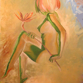 Laisk Serg: ' raskryvshiysya bud', 2009 Oil Painting, nudes. Artist Description:  nude, nature, girl, flower, bud          ...