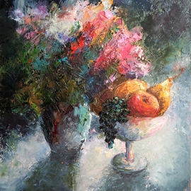 Larysa Uvarova: 'Painting Sweet summer taste', 2015 Oil Painting, Still Life. Artist Description:  Original oil painting, signed on the front will be great asset to your private collection. This painting was made with brushes and palette knifes, multi- layers. It is perfect for the stylish modern interiors. This painting is unframed, so you can choose the frame size and color by ...