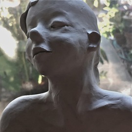Luise Andersen: 'August 29 2016 from charcoal to Sculpture I', 2016 Clay Sculpture, Abstract Figurative. Artist Description: 2016, August 29- reached for smaller sculpted head, after noticed, needed changes. . due to not baking, and hot climate, it just looked in feel expression not as strong, as I wanted anymore. . so. . downstairs we went. . and soon as I had the chance to sculpt. . I began. . and ...