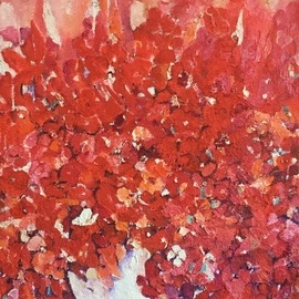 Luise Andersen: 'found to continue 3', 2018 Oil Painting, Floral. Artist Description: picture of painting taken with absolutearts. com camera . - work is on canvas mounted on wood veneer panel. . . so now oils dry nicely getting ready for more light touch glazes in hues . still want todefinemore petals . . lighten precious hues . worked on miniature sculpturetree. . . sketched too, while practice patience to ...