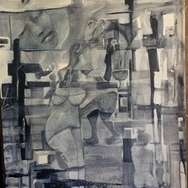 Luise Andersen: 'stage 10 payne s gray', 2017 Acrylic Painting, Abstract. Artist Description: Nov. 9,2017- other expressions in new brought forward images. . held with light charcoal , so not to loose in painting process. I rarely do that chose to, this time. layer hues in payne s grey still. . and soft whites. in between let paper cure between added glazing. want ...