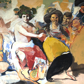 Jose Luis Lazaro Ferre: 'The Drunks', 1990 Oil Painting, Figurative. 
