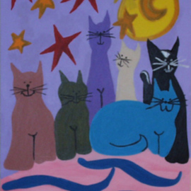 Leo Evans: 'MELLOW FELLOWS', 1998 Acrylic Painting, Cats. Artist Description:  