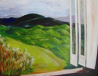 Patsy Mair: 'View from the Bunker', 2005 Acrylic Painting, Landscape. A mountain scene of the hills and valleys as seen from high above the city of Kingston Jamaica in the early afternoon, from a private and personal viewpoint. ...