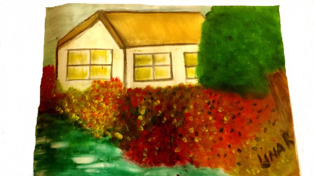 Artist Lina Roseli. 'Little House On The Stream' Artwork Image, Created in 2015, Original Painting Oil. #art #artist