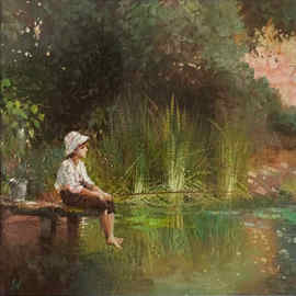 Serge Akopov: 'little fisherman', 2019 Oil Painting, Landscape. Artist Description: fine art, landscape, painting oil...