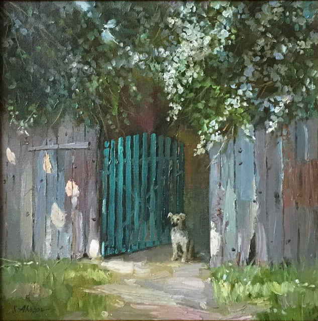 Serge Akopov  'Waiting Puppy', created in 2018, Original Painting Oil.