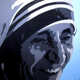 Asbjorn Lonvig: 'mother teresa', 2003 Acrylic Painting, Portrait. Artist Description: By Morten Lonvig, my eldest son.My role in this is being a consultant and being proud.By means of the newest technologyand ancient portrait art using computer, paintbrush and acrylic on canvasMorten has developed his own very unique style in portrait painting.       As an assignment ...