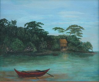 Lorrie Williamson: 'Mystery of the Red Canoe', 2003 Oil Painting, Scenic.  A narrative that' s best unspoken.  A South Florida land and sea scape for the viewer' s pleasure. ...