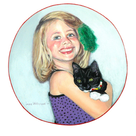 Lorrie Williamson: 'Playing DressUp', 2010 Acrylic Painting, Figurative. Artist Description:  The portrait of a child with her cat.Playing dress- up in things not normally worn.  The circle represents the looking- glass or mirror as we remember our own childhood.  ...