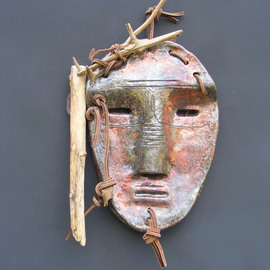 Louise Parenteau: 'AYA', 2014 Ceramic Sculpture, Mask. Artist Description:   Ceramic, wood, leather, found objects.  ...