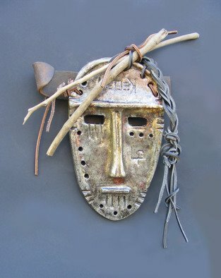 Louise Parenteau: 'KEBEK', 2014 Ceramic Sculpture, Mask.  Ceramic ( raku) , qood, leather, found objects.    ...