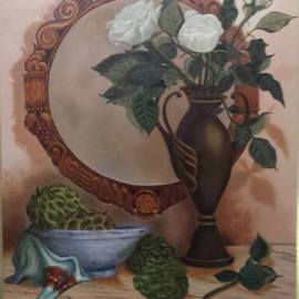 Luiz Henrique Azevedo: 'The three roses', 2002 Oil Painting, Still Life. Artist Description:  Roses and the mirror where we can see there.  ...
