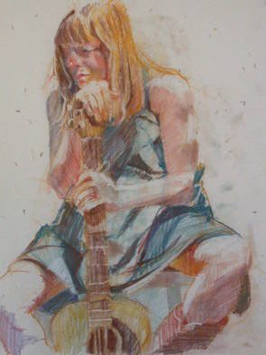 Lucille Rella: 'Figure study with instrument', 2009 Pastel, Figurative. 