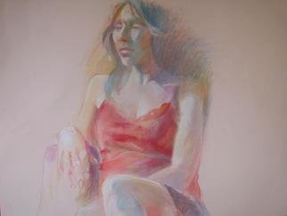 Lucille Rella: 'Red Dress', 2005 Pastel, Figurative. 