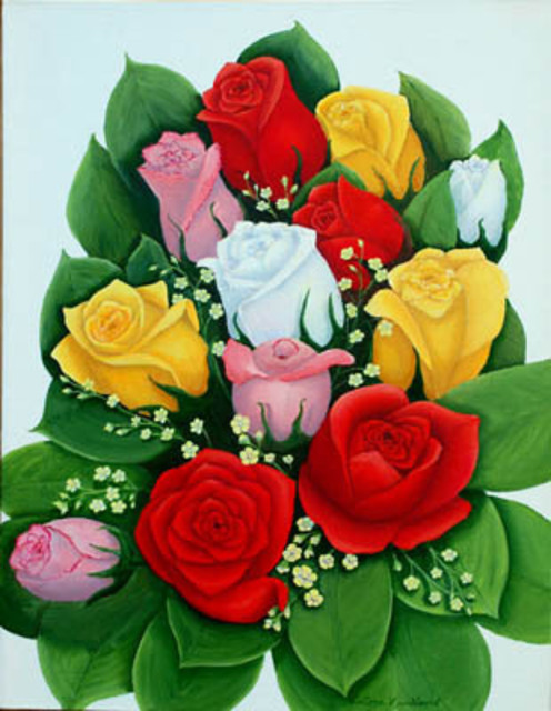 Artist Lora Vannoord. 'Rose Bouquet' Artwork Image, Created in 2012, Original Painting Oil. #art #artist