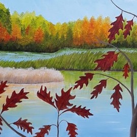 Lora Vannoord: 'The Wickham Marsh', 2020 Oil Painting, Landscape. Artist Description: Original oil painting of a marsh in New York, next to Lake Champlain.  The fall colors are in their best display here when viewing from the road.  purchase includes frame. ...