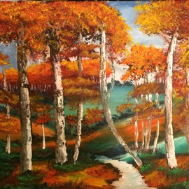 Fall Forest Landscape By Leonard Parker