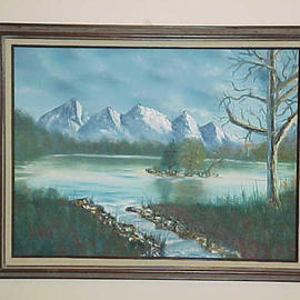 Leonard Parker: 'Mountain Lake', 1991 Oil Painting, Landscape. 