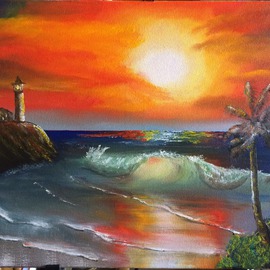 Tropical Lighthouse Cove By Leonard Parker